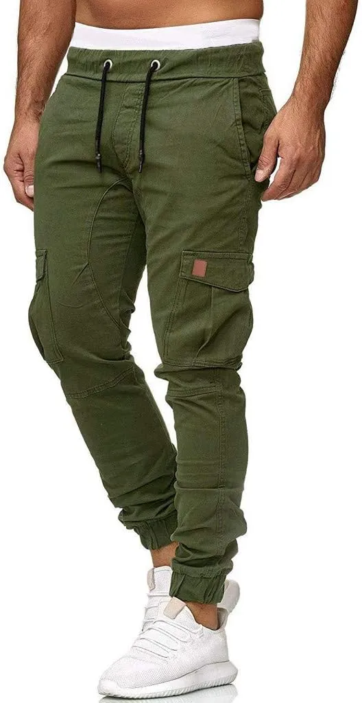 2024 Mens Fashion Joggers Pants Slim Cargo Hiking Pants Drawstring Sports Long Sweatpants Workout Sport Track Trousers