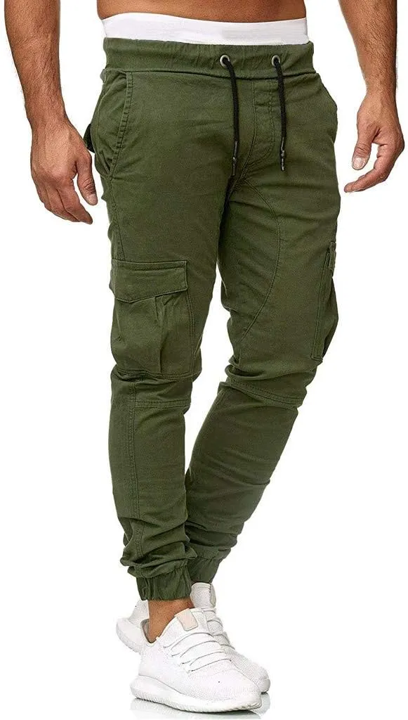 2024 Mens Fashion Joggers Pants Slim Cargo Hiking Pants Drawstring Sports Long Sweatpants Workout Sport Track Trousers