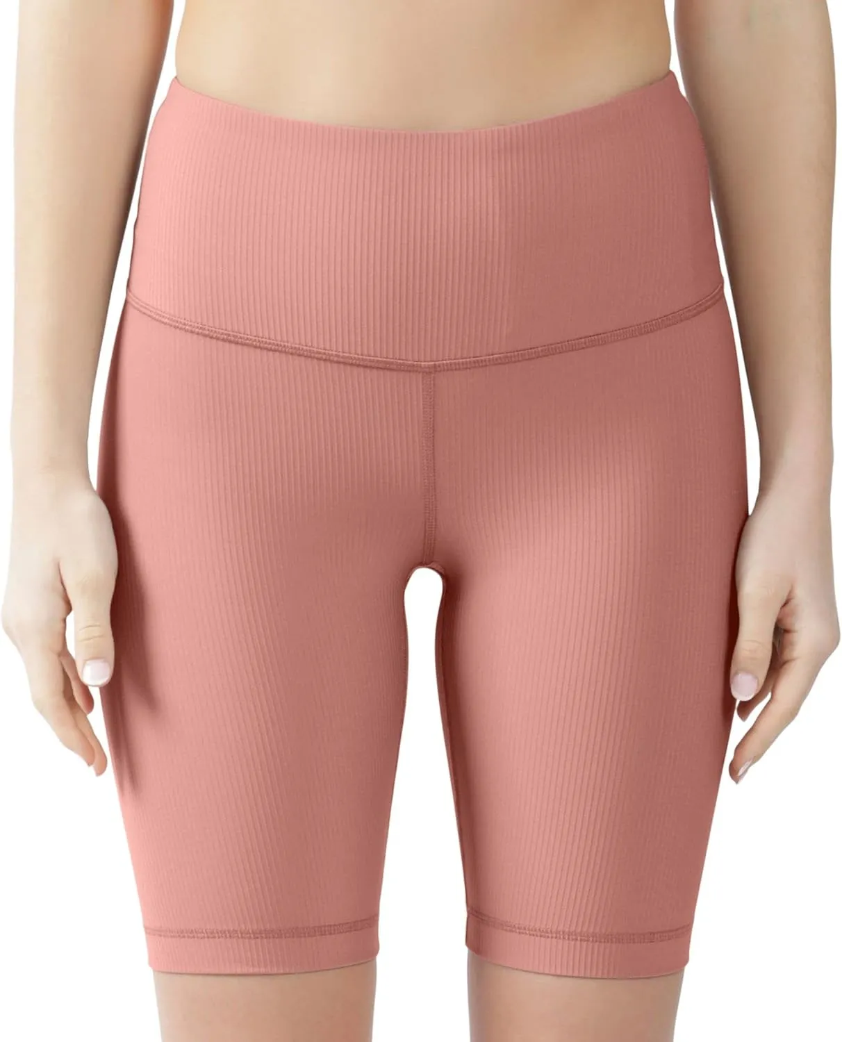 90 Degree By Reflex Womens High Waisted Biker Shorts Ribbed Workout Yoga Running Tummy Control Spandex Short