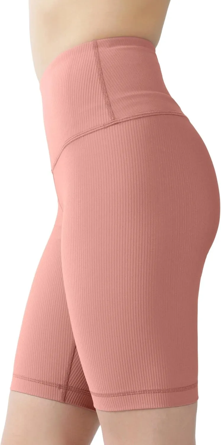 90 Degree By Reflex Womens High Waisted Biker Shorts Ribbed Workout Yoga Running Tummy Control Spandex Short
