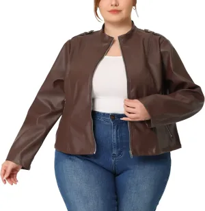 Agnes Orinda Plus Size Jacket for Women Faux Leather Moto Biker Coats Zip Up Halloween Jackets