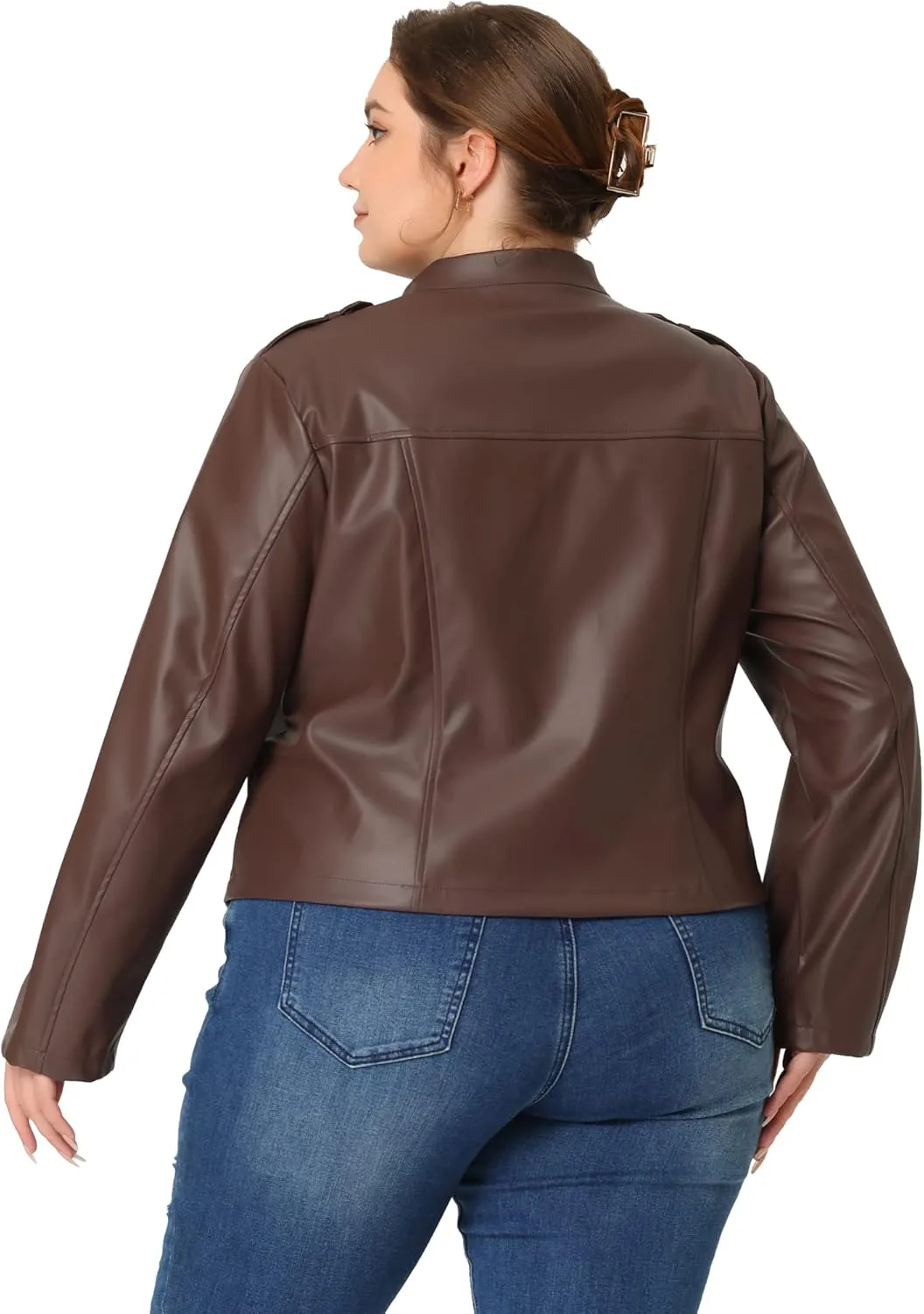 Agnes Orinda Plus Size Jacket for Women Faux Leather Moto Biker Coats Zip Up Halloween Jackets