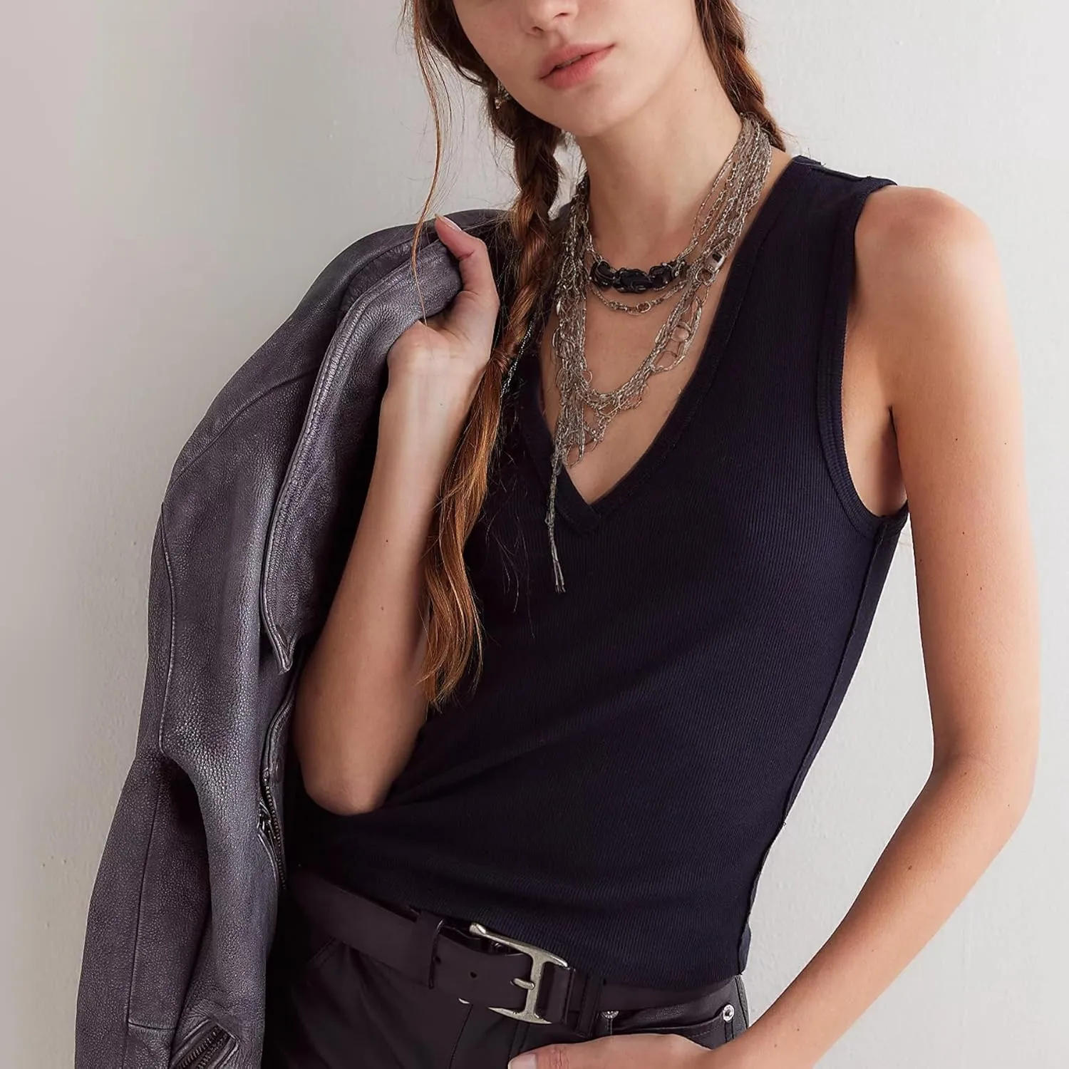 Ainangua Workout Tank Tops for Women Casual Sleeveless V Neck Ribbed Basic Shirts Summer Going Out Activewear Trendy Outfits