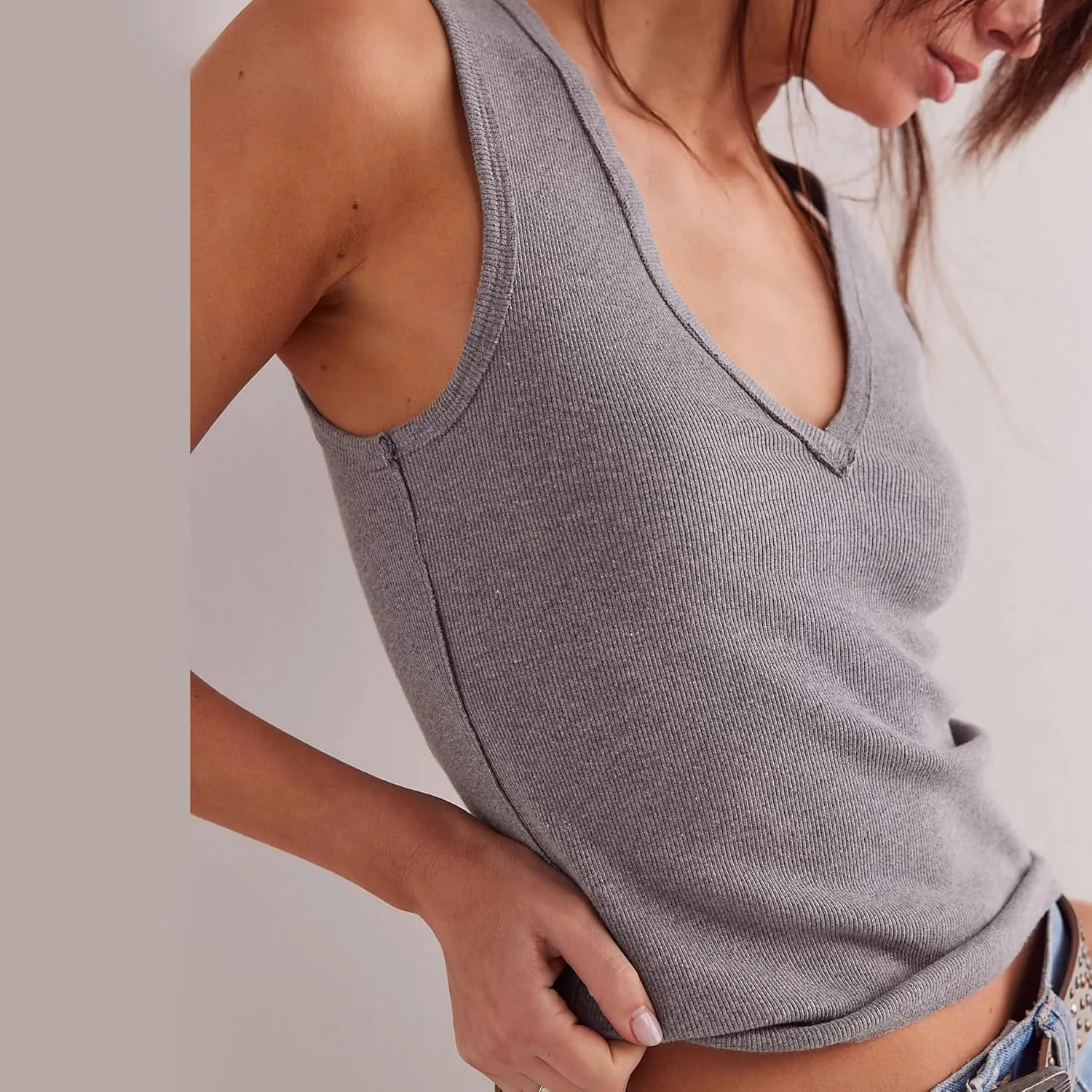 Ainangua Workout Tank Tops for Women Casual Sleeveless V Neck Ribbed Basic Shirts Summer Going Out Activewear Trendy Outfits