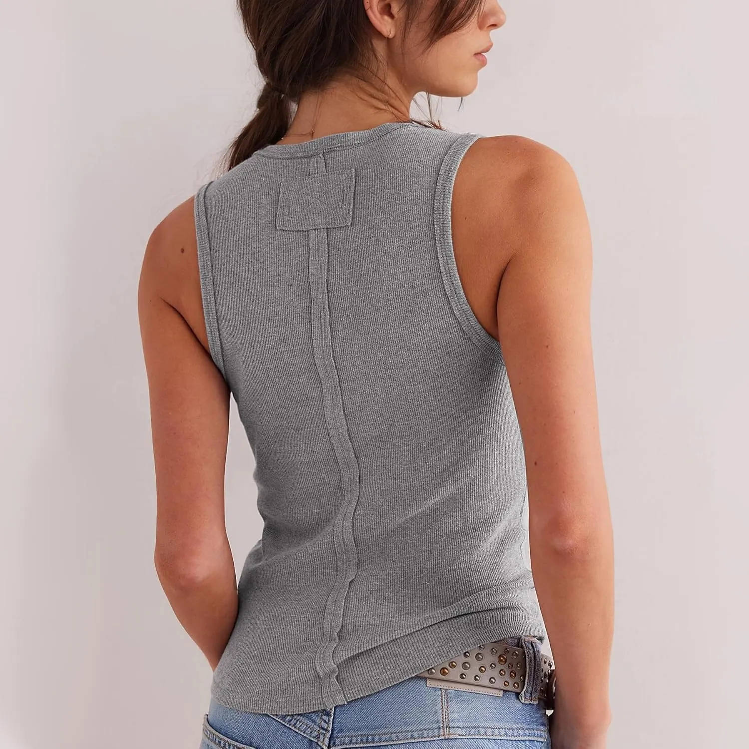Ainangua Workout Tank Tops for Women Casual Sleeveless V Neck Ribbed Basic Shirts Summer Going Out Activewear Trendy Outfits
