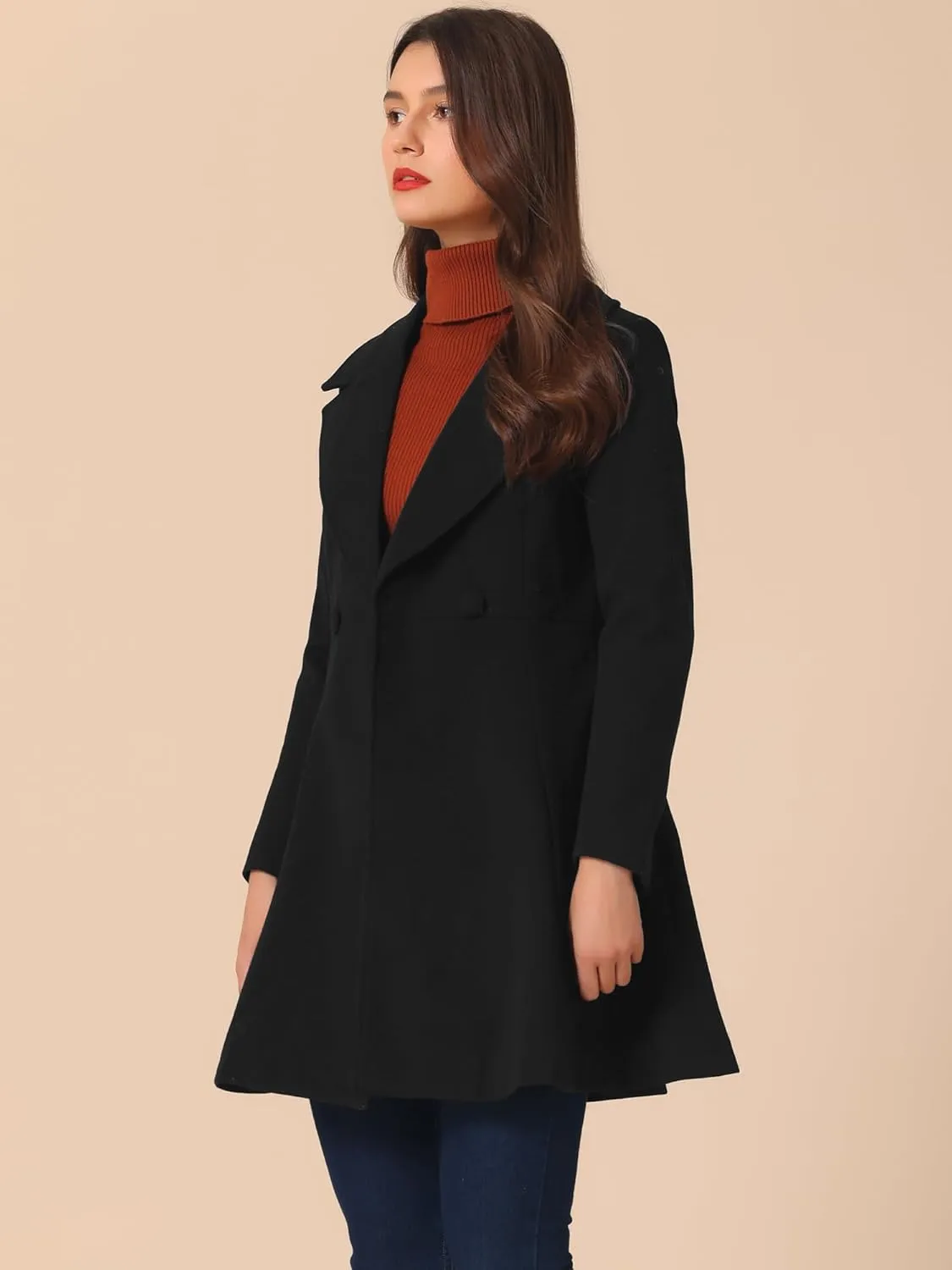 Allegra K Winter Peacoat for Women's Shawl Lapel Overcoat 2024 Single Breasted Belted Long Trench Coats