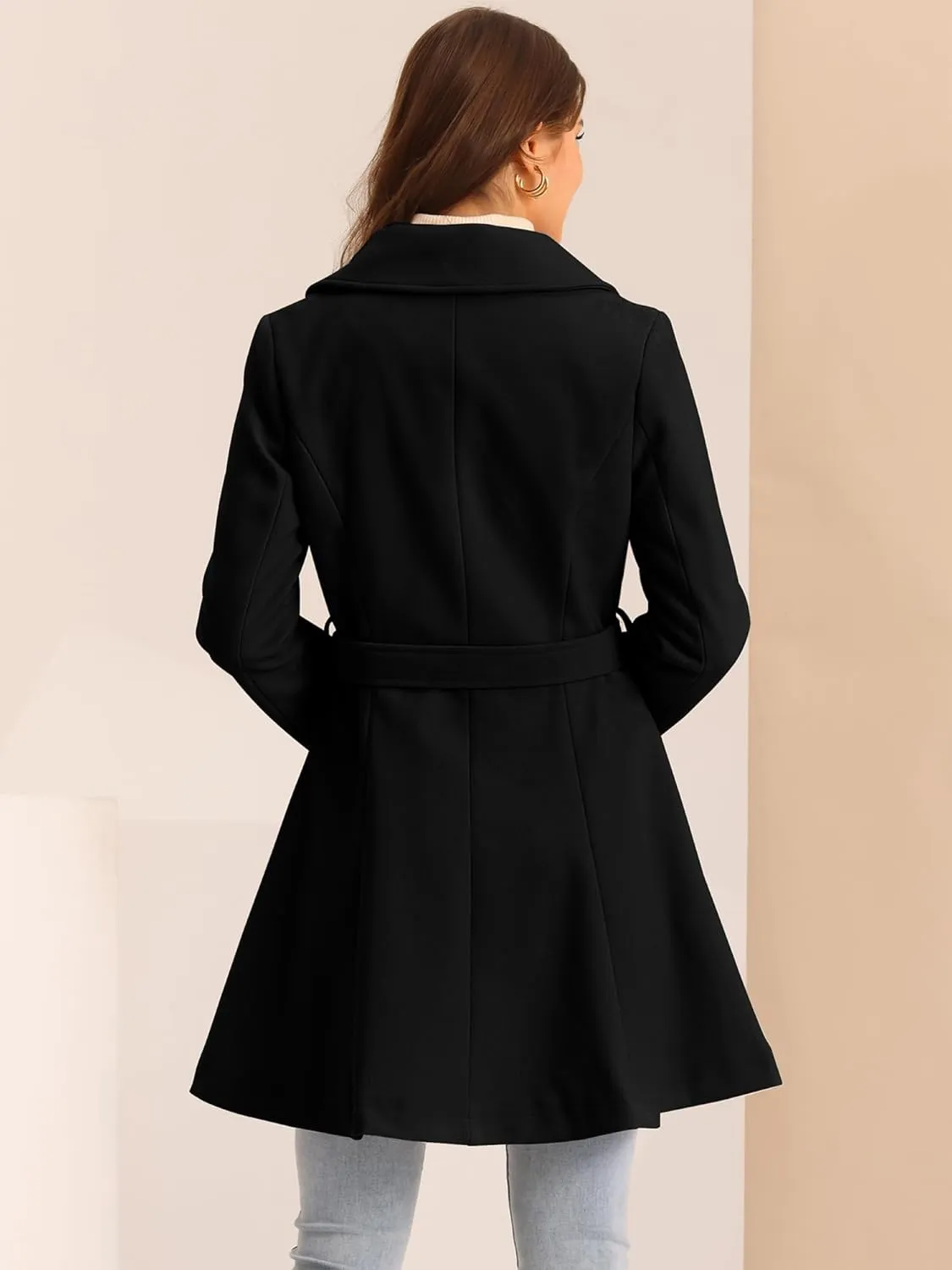 Allegra K Winter Peacoat for Women's Shawl Lapel Overcoat 2024 Single Breasted Belted Long Trench Coats