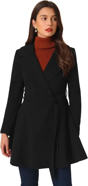 Allegra K Winter Peacoat for Women's Shawl Lapel Overcoat 2024 Single Breasted Belted Long Trench Coats