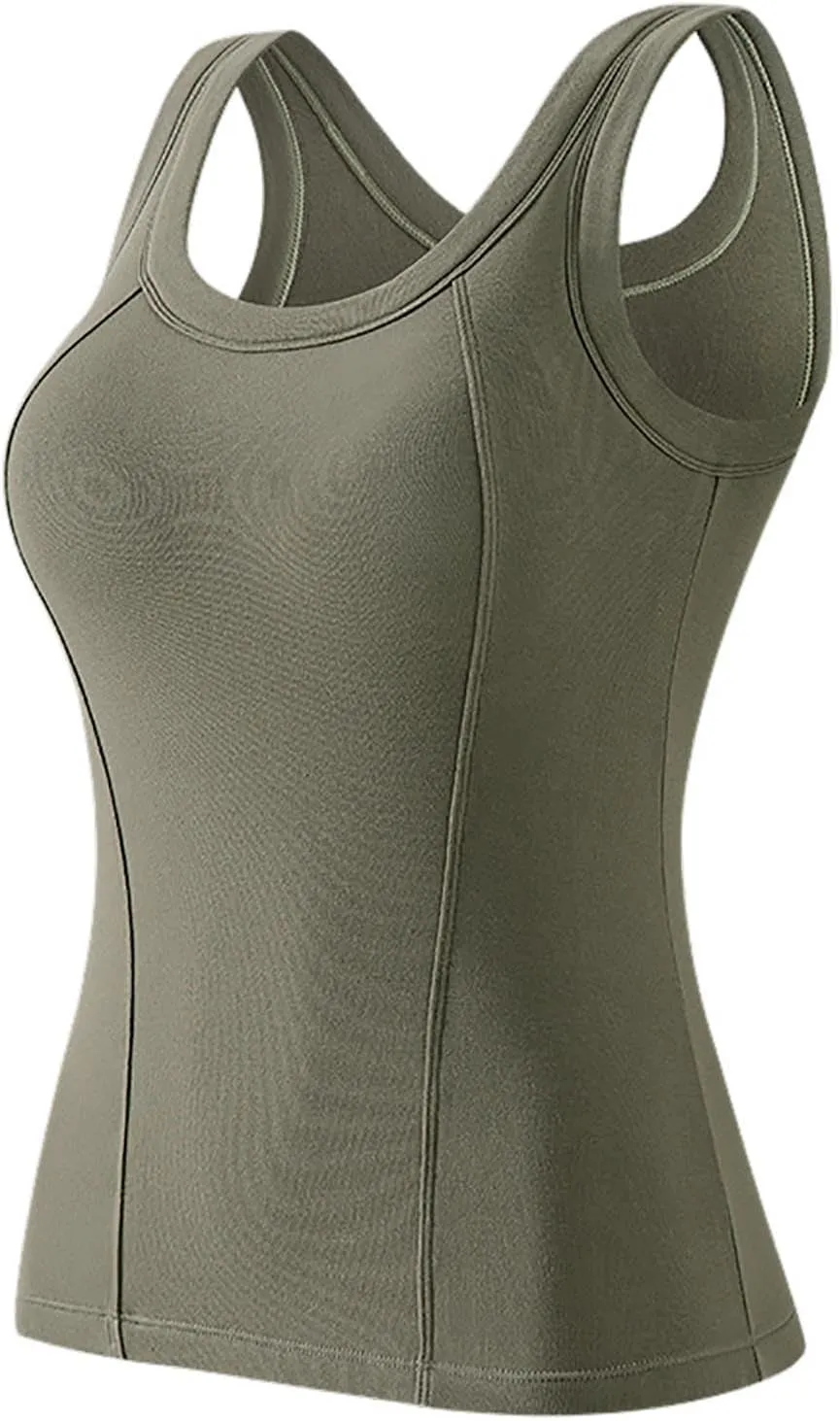 AMDBEL Built In Bra Tank Tops for Women,Womens Tank Tops Built-in Bra Ribbed Cami Tanks Lightweight Undershirt Tank Tops