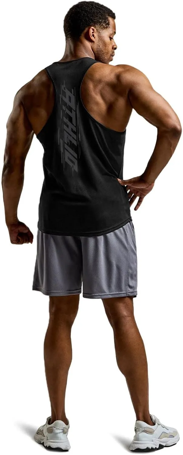 ATHLIO Men's Dry Fit Muscle Workout Tank Tops, Y-Back Bodybuilding Gym Shirts, Athletic Fitness Tank Top