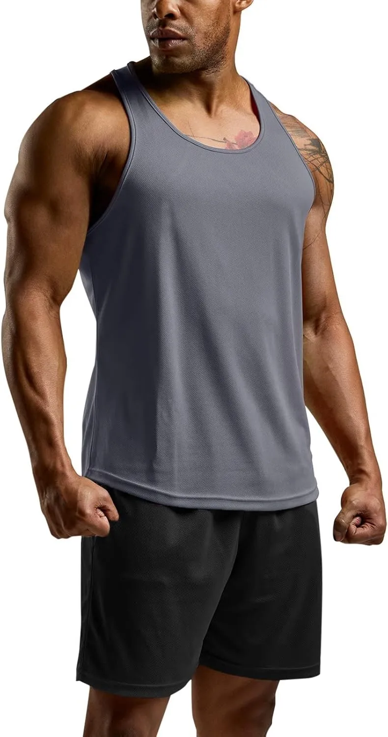 ATHLIO Men's Dry Fit Muscle Workout Tank Tops, Y-Back Bodybuilding Gym Shirts, Athletic Fitness Tank Top