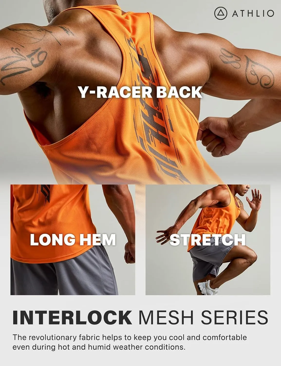 ATHLIO Men's Dry Fit Muscle Workout Tank Tops, Y-Back Bodybuilding Gym Shirts, Athletic Fitness Tank Top