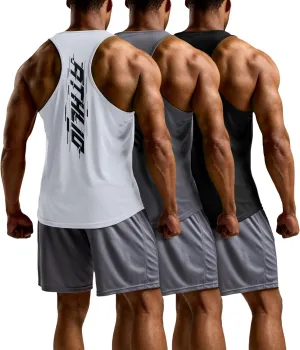 ATHLIO Men's Dry Fit Muscle Workout Tank Tops, Y-Back Bodybuilding Gym Shirts, Athletic Fitness Tank Top