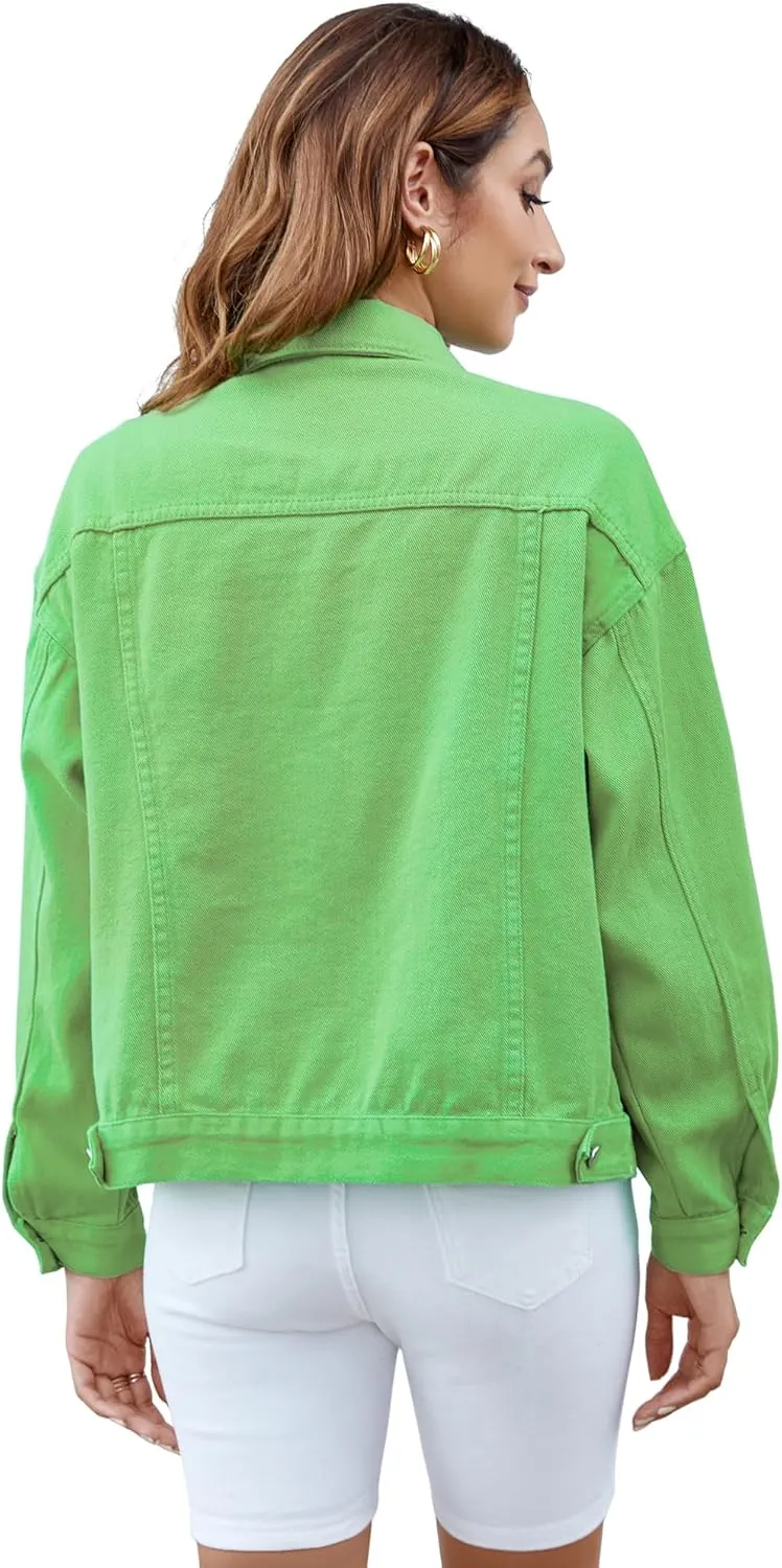 Atnlewhi Women's Long Sleeve Denim Jacket Casual Button Down Basic Jean Jackets with Pockets