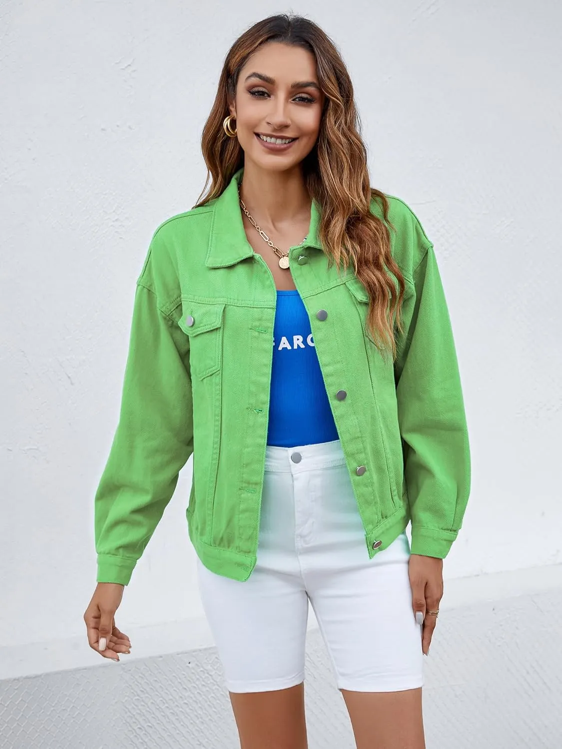 Atnlewhi Women's Long Sleeve Denim Jacket Casual Button Down Basic Jean Jackets with Pockets