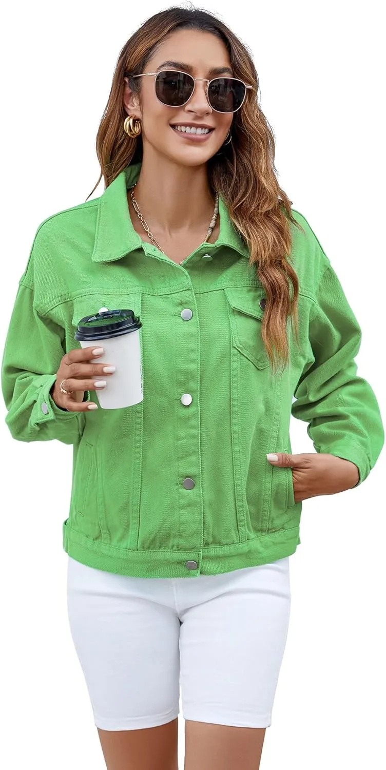 Atnlewhi Women's Long Sleeve Denim Jacket Casual Button Down Basic Jean Jackets with Pockets
