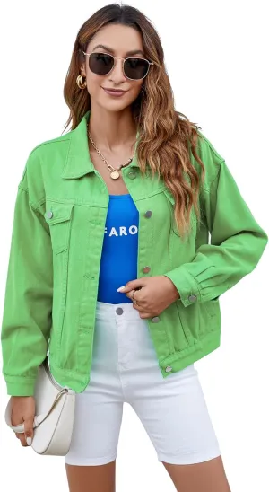 Atnlewhi Women's Long Sleeve Denim Jacket Casual Button Down Basic Jean Jackets with Pockets