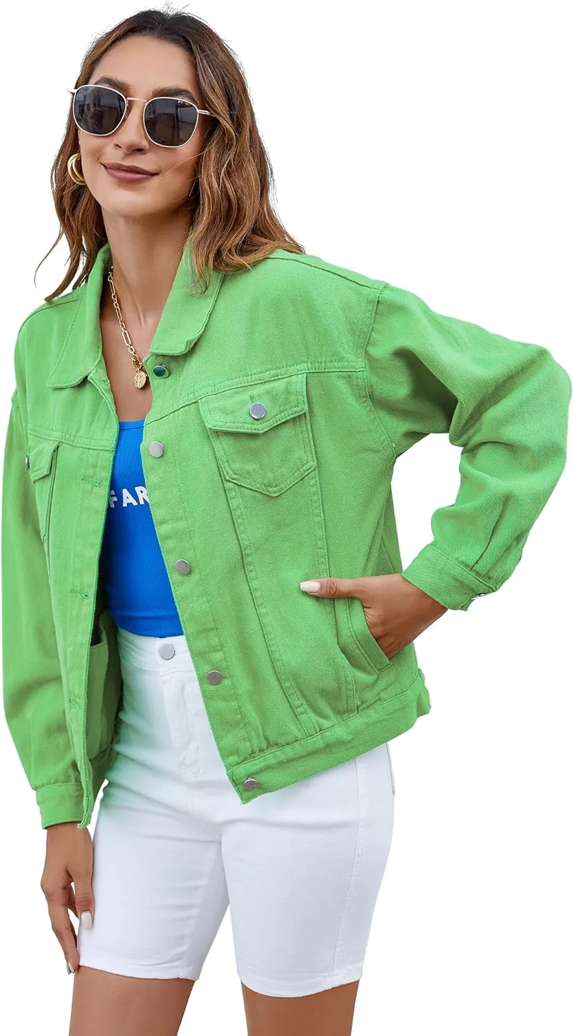 Atnlewhi Women's Long Sleeve Denim Jacket Casual Button Down Basic Jean Jackets with Pockets