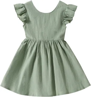 Baby Girl Toddler Dress Girls Summer Dresses Cotton Sleeveless Halter Tie Back Kid Ruffle Sundress Casual Party Beach