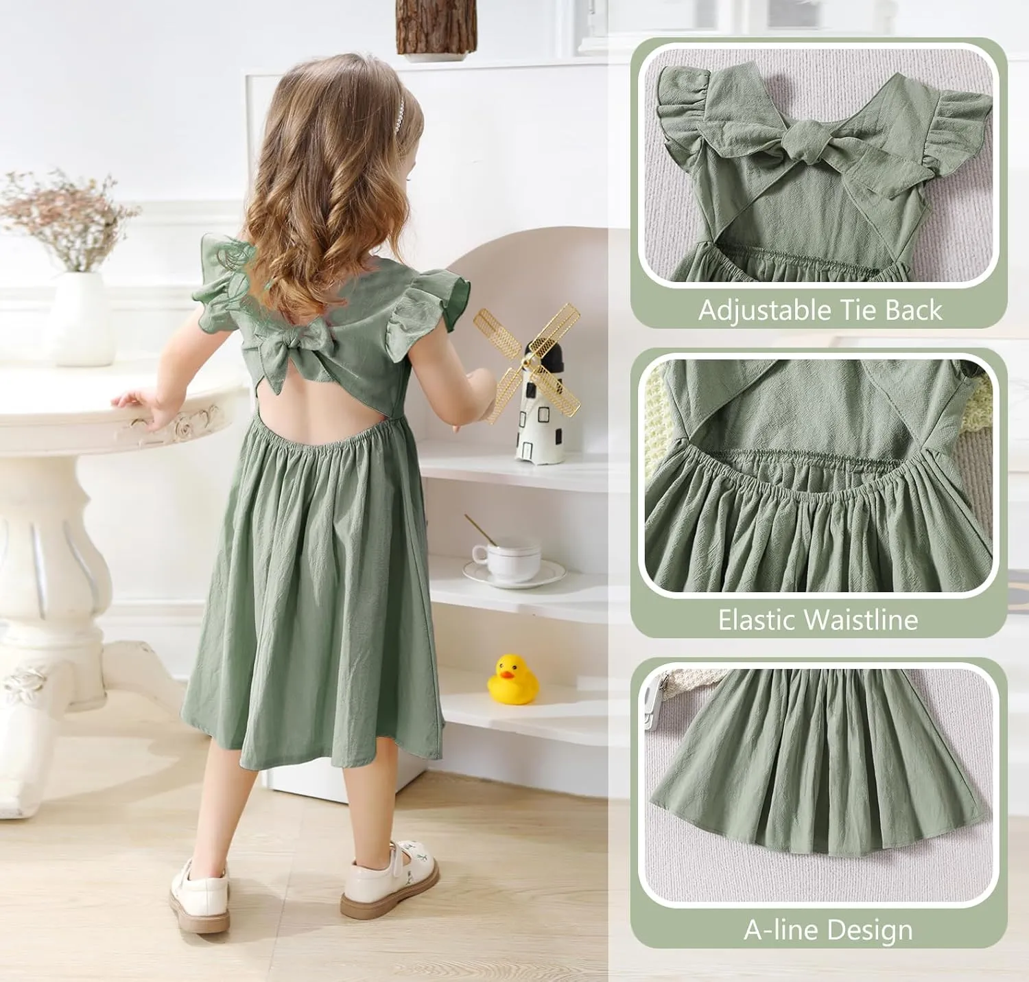 Baby Girl Toddler Dress Girls Summer Dresses Cotton Sleeveless Halter Tie Back Kid Ruffle Sundress Casual Party Beach