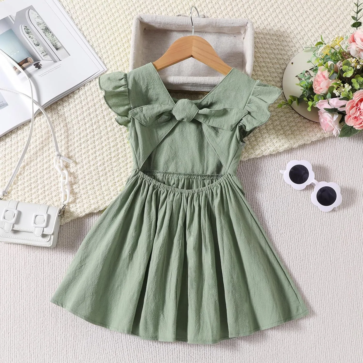 Baby Girl Toddler Dress Girls Summer Dresses Cotton Sleeveless Halter Tie Back Kid Ruffle Sundress Casual Party Beach