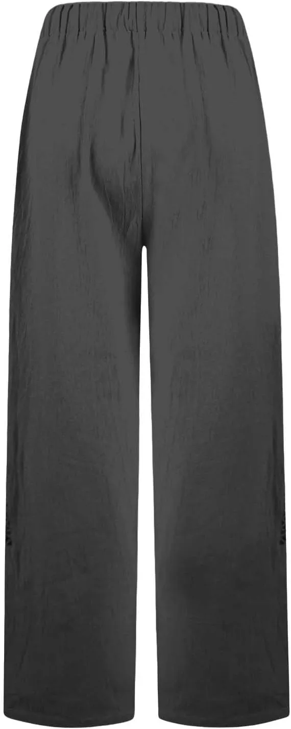 Baggy Linen Pants Women Summer Boho Lightweight High Waist Palazzo Pants Loose Comfy Straight Leg Pants Pockets