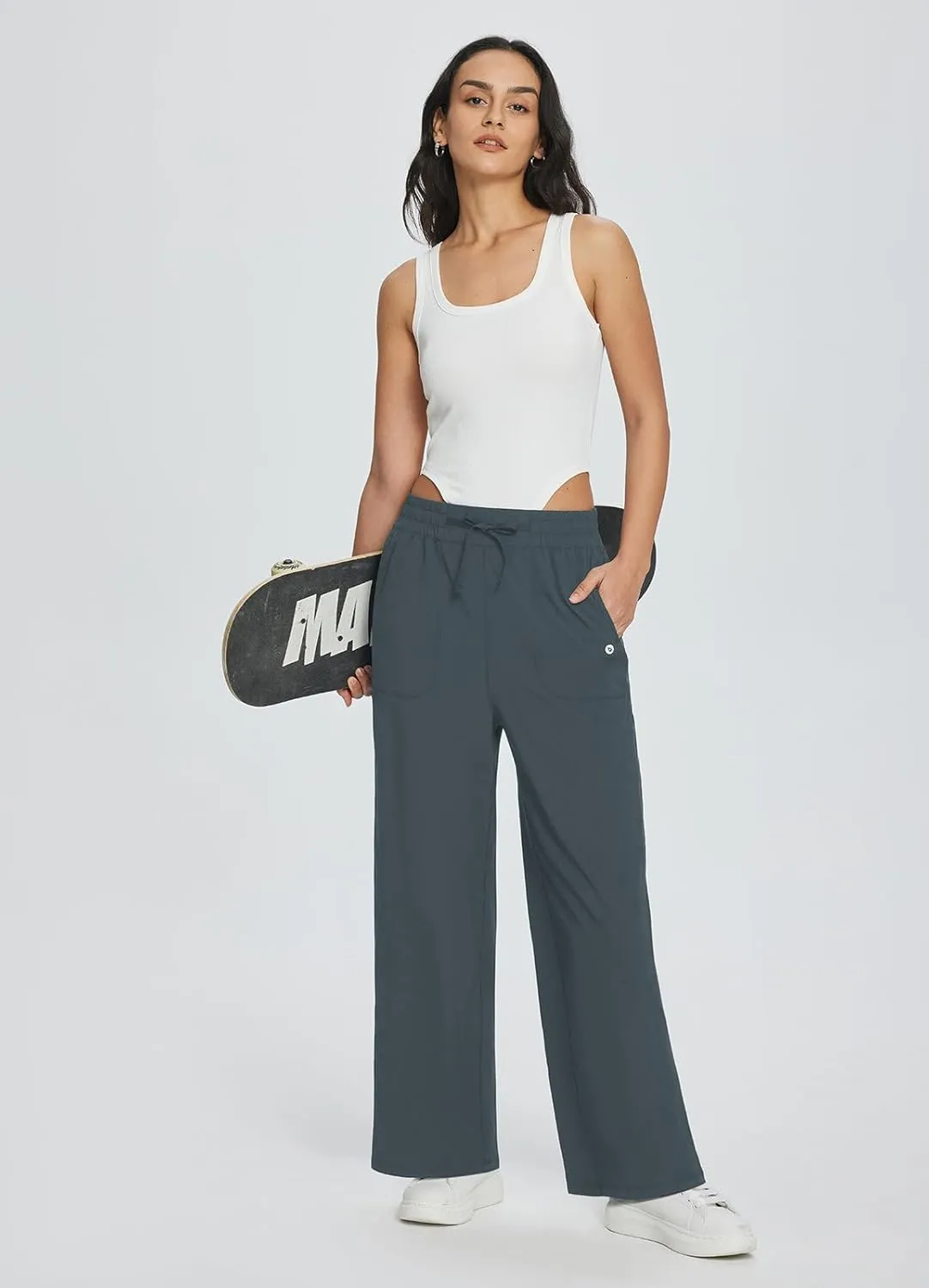 baleaf Women's 21" 30" Wide Leg Pants Capris Athletic Casual with Pockets Drawstring Quick Dry Walking Workout UPF50 