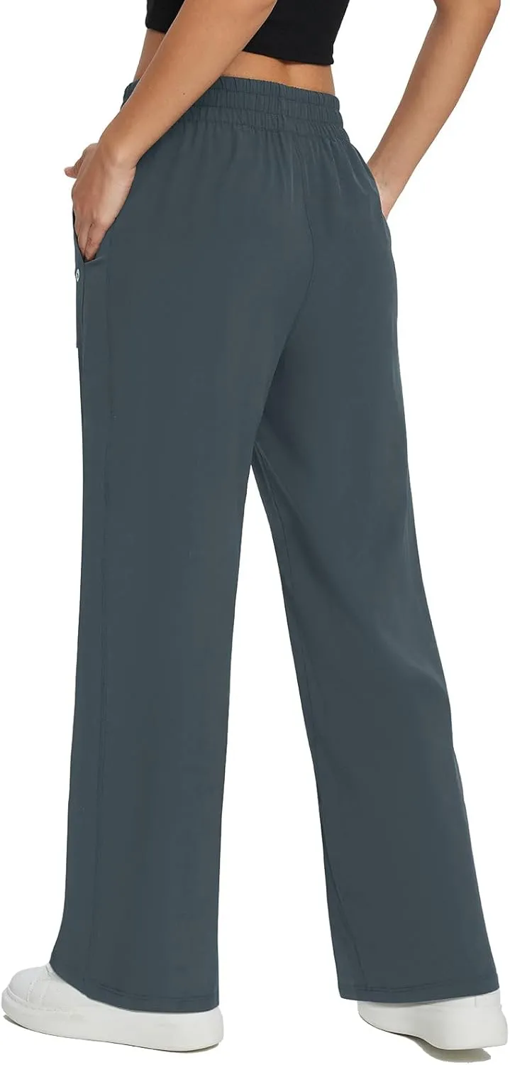 baleaf Women's 21" 30" Wide Leg Pants Capris Athletic Casual with Pockets Drawstring Quick Dry Walking Workout UPF50 