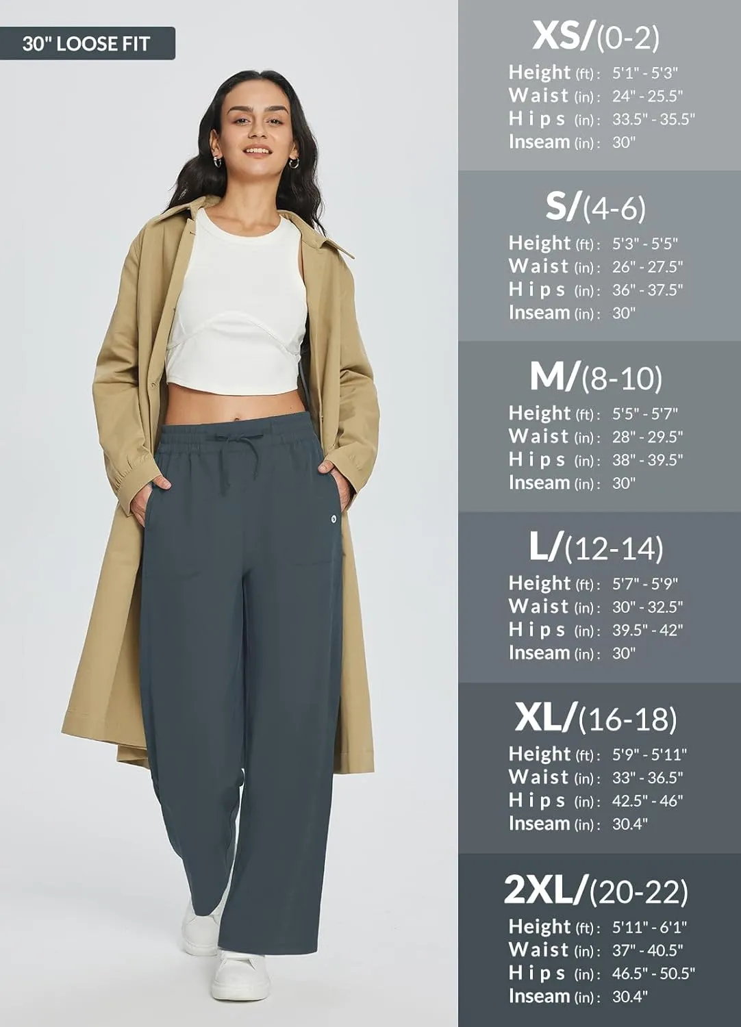 baleaf Women's 21" 30" Wide Leg Pants Capris Athletic Casual with Pockets Drawstring Quick Dry Walking Workout UPF50 
