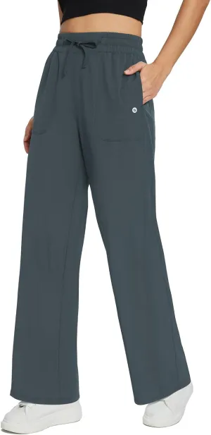 baleaf Women's 21" 30" Wide Leg Pants Capris Athletic Casual with Pockets Drawstring Quick Dry Walking Workout UPF50 