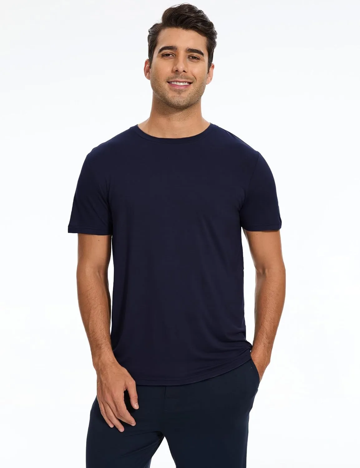 Bamboo-derived Viscose Men's Pajama Tops Summer Short Sleeve Basic Sleep Shirt