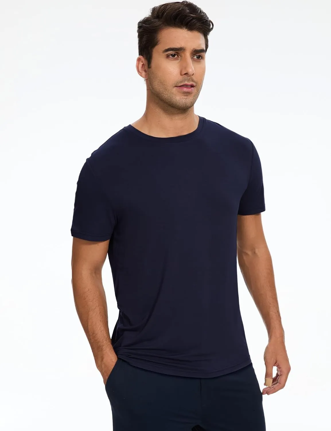 Bamboo-derived Viscose Men's Pajama Tops Summer Short Sleeve Basic Sleep Shirt
