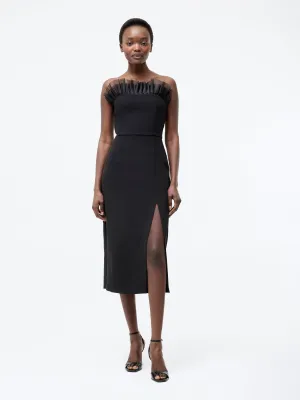 Bandeau Organza Mix Frill Midi Dress