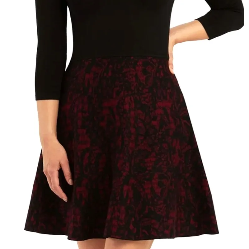 BCX Juniors Black & Red A-Line Elevated Sweater Dress, Size Medium
