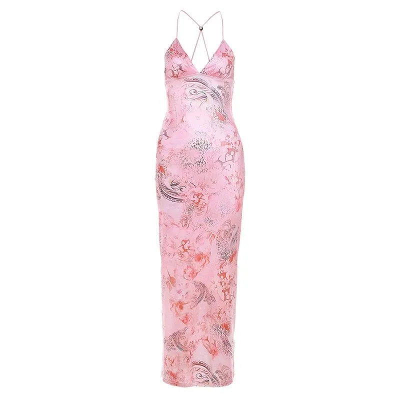 BerriesJam - Butterfly Backless V Neck Maxi Dress