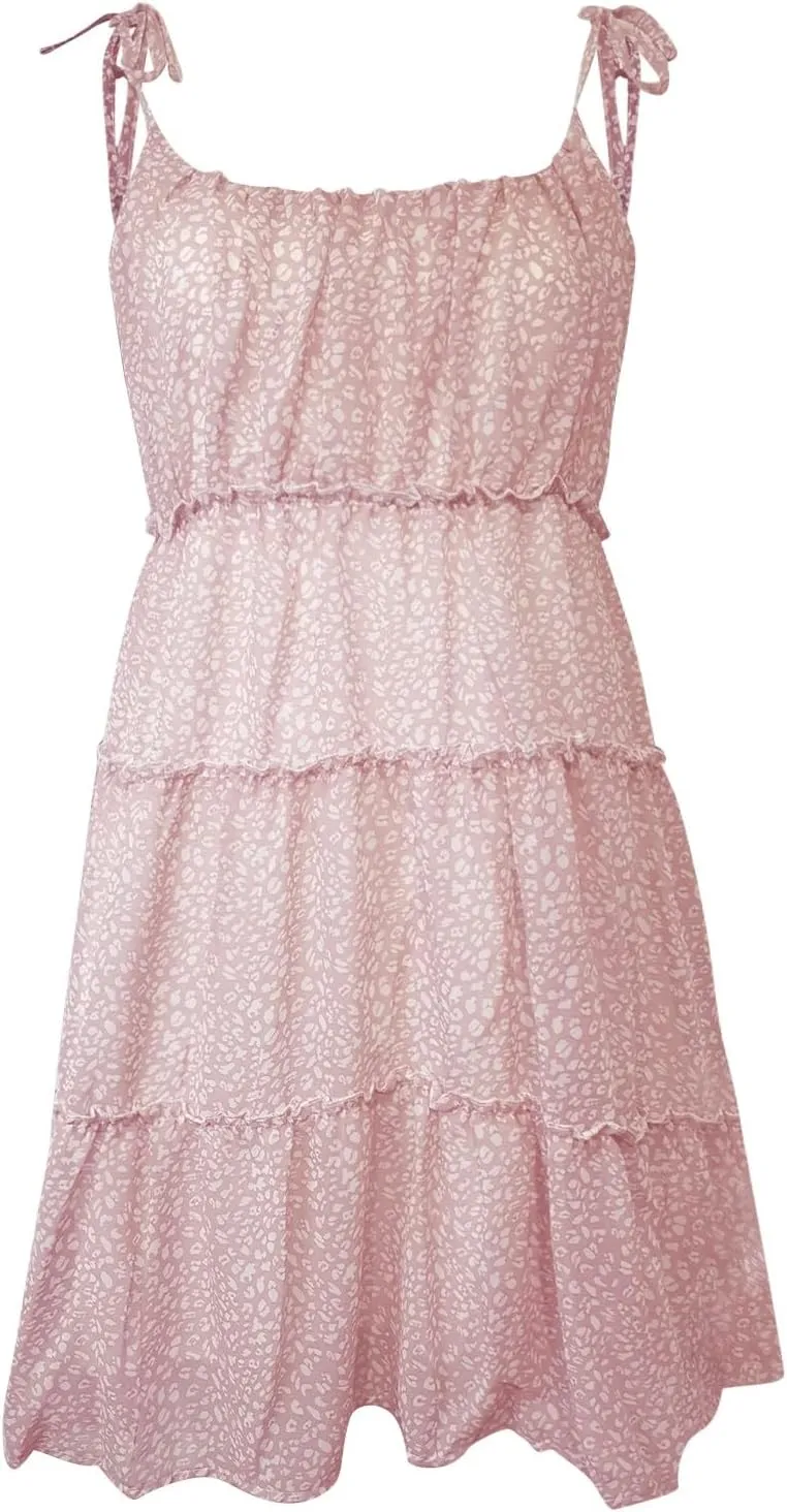 Boho Dresses for Women 2025 Summer Sexy Flowy Chiffon Floral Plus Size Spaghetti Strap Backless Sleeveless Mini Dress