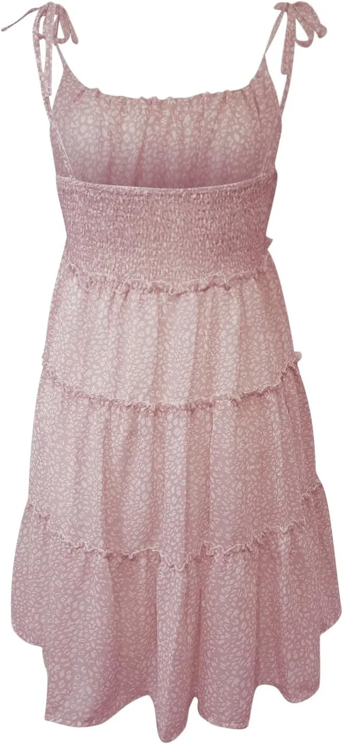 Boho Dresses for Women 2025 Summer Sexy Flowy Chiffon Floral Plus Size Spaghetti Strap Backless Sleeveless Mini Dress