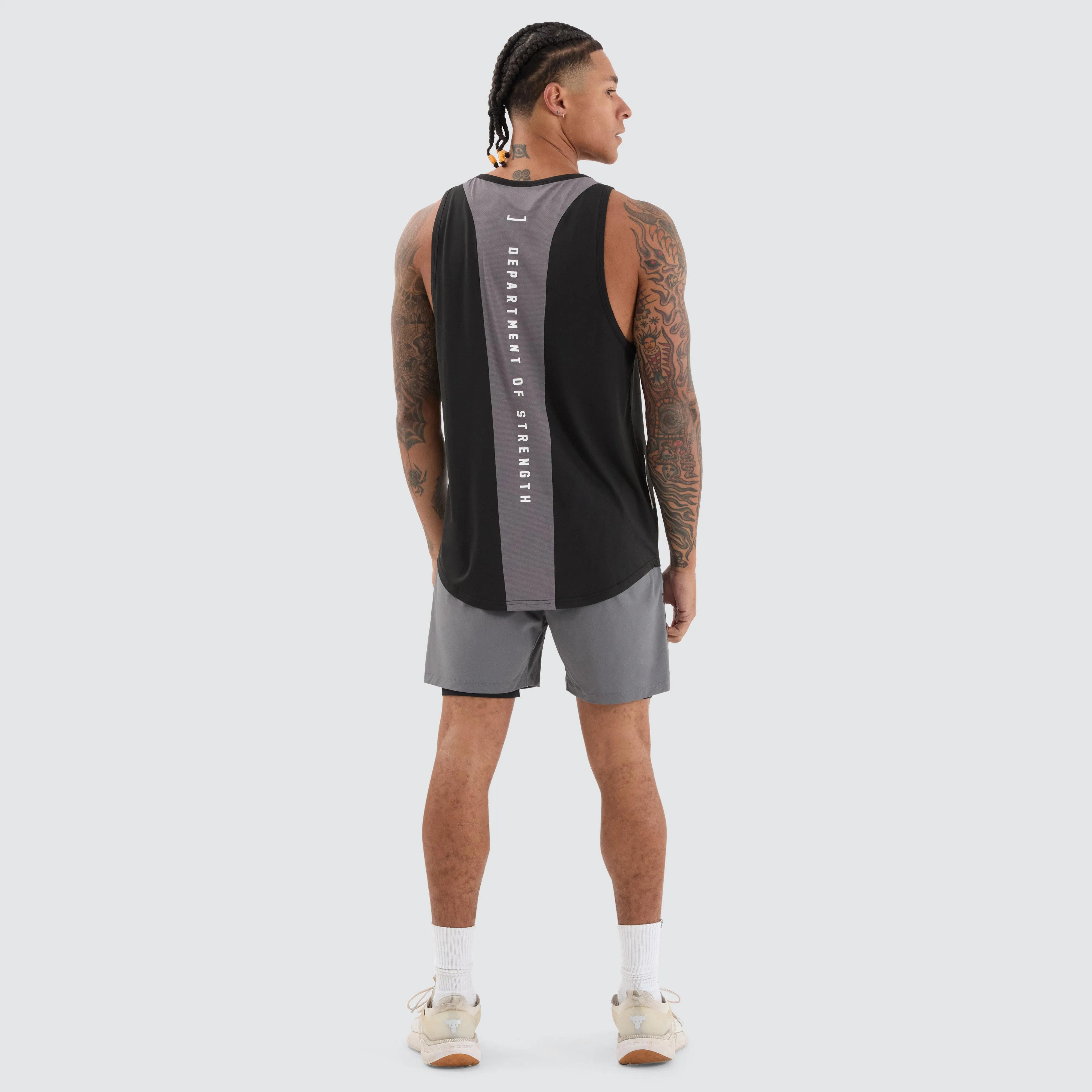 Bolster Curved Hem Active Tank Black/Asphalt