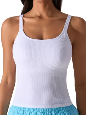 Bright White "Blake" Ribbed Tank with Built in Support and Removable Pads