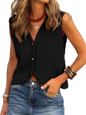 BTFBM Summer Sweater Vest for Women 2025 Sleeveless V Neck Lightweight Button Up Cardigan Knit Tank Tops Spring Clothes