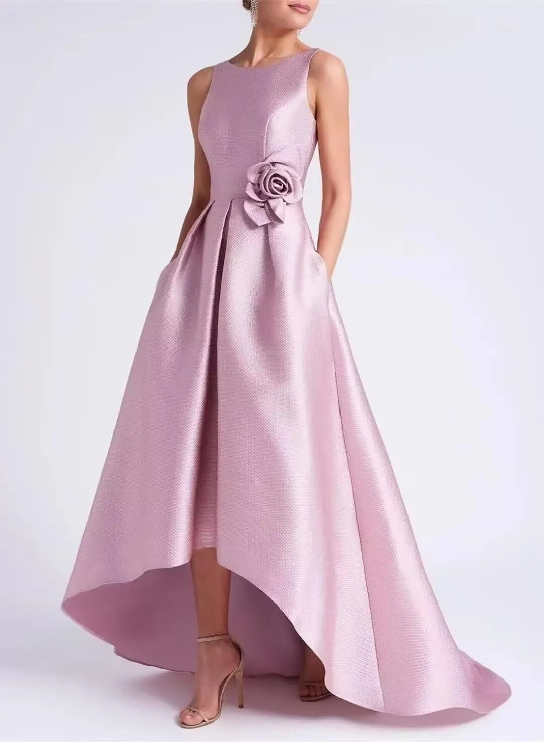 cantcauli Satin Hi-Low Mother of The Bride Dress for Wedding A Line Ball Gown Wedding Guest Dress with Pockets CT036