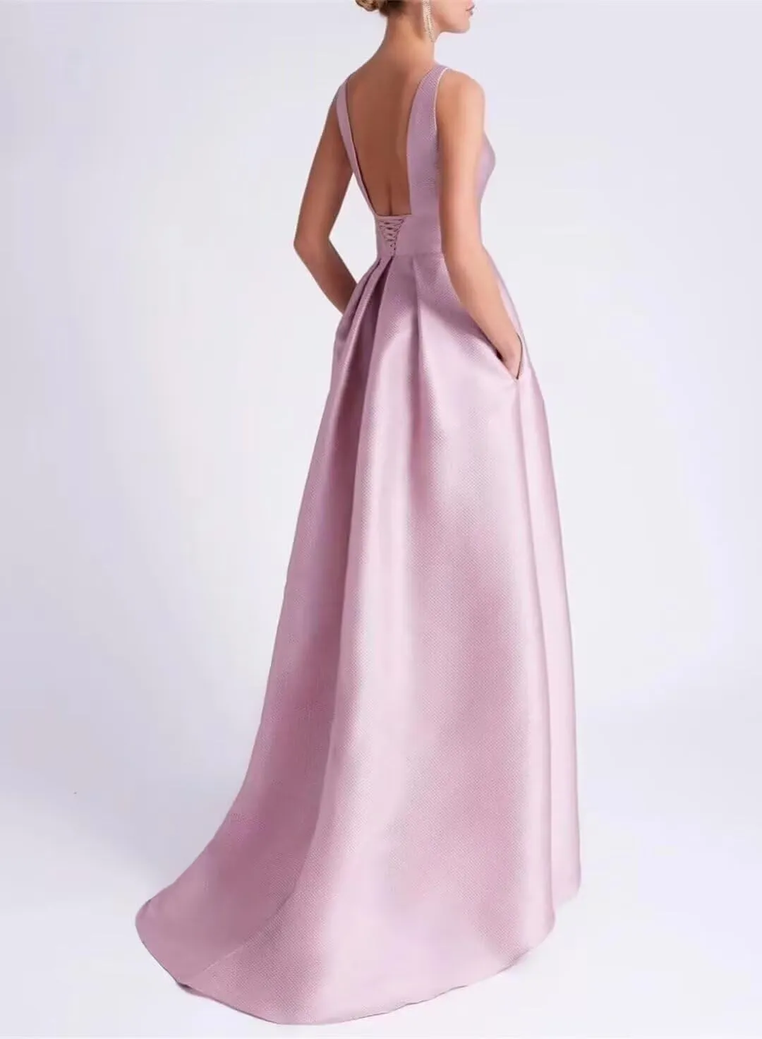 cantcauli Satin Hi-Low Mother of The Bride Dress for Wedding A Line Ball Gown Wedding Guest Dress with Pockets CT036