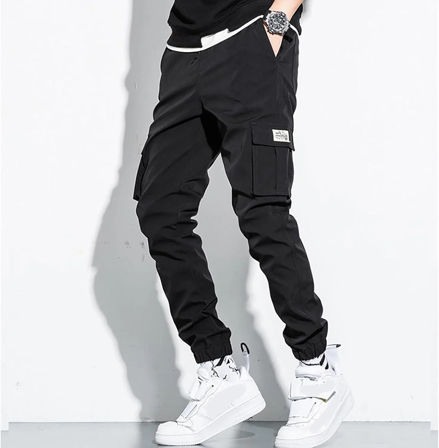 Cargo Sweatpants for Men Relaxed Fit Stretch Waist Athletic Joggers Casual Plus Size Solid Drawstring Athletic Chino Pants