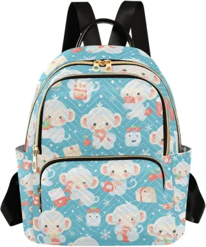 Cartoon Monkey Milk White Chritmas Blue 14 Inch waterproof shoulder laptop bag for women backpack diaper bag for travel&work