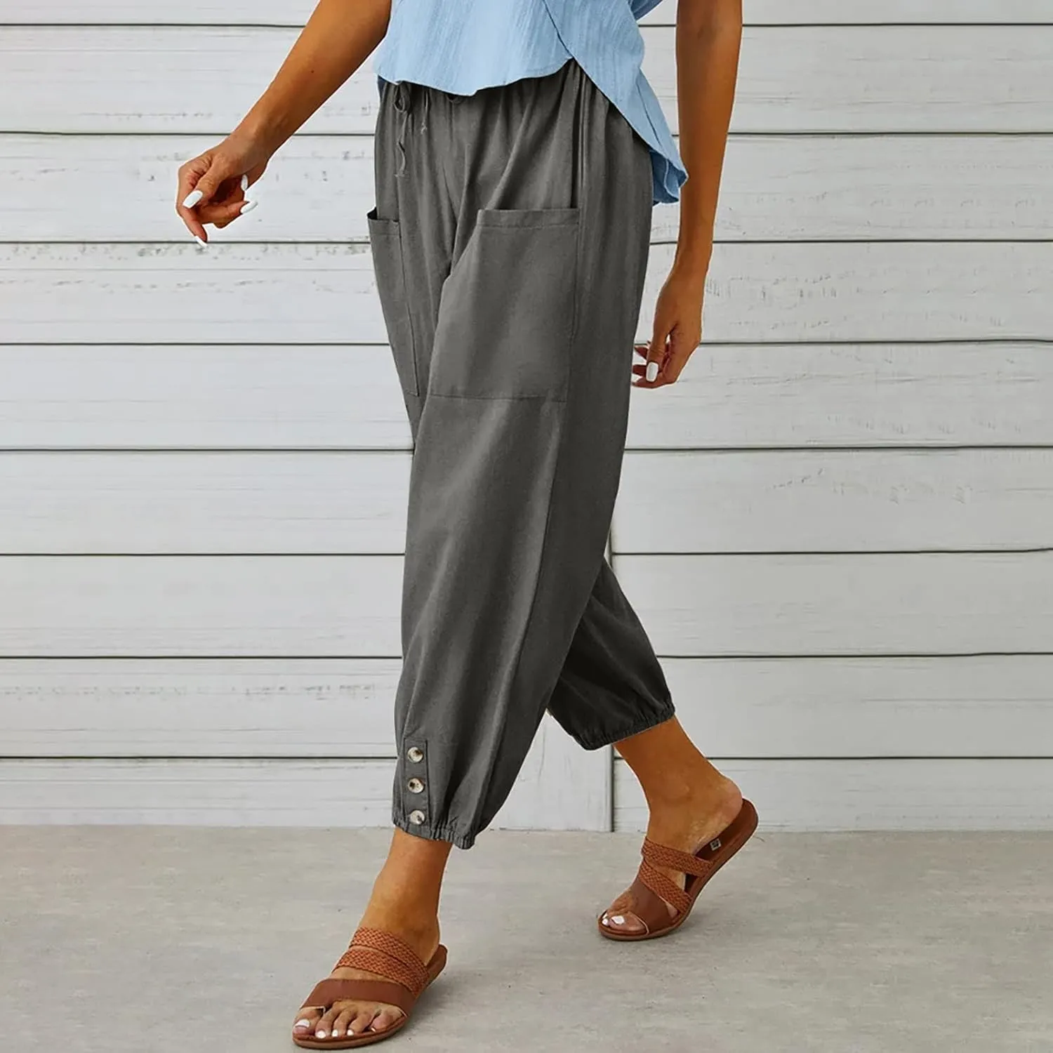 Ceboyel Women's Cotton Linen Lantern Tapered Pants Drawstring Baggy Harem Pants Summer Pants Casual Lounge Trousers 2023