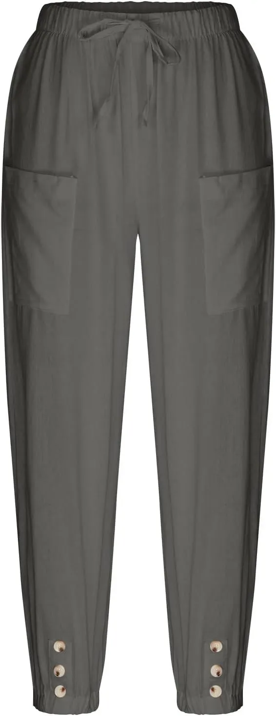 Ceboyel Women's Cotton Linen Lantern Tapered Pants Drawstring Baggy Harem Pants Summer Pants Casual Lounge Trousers 2023