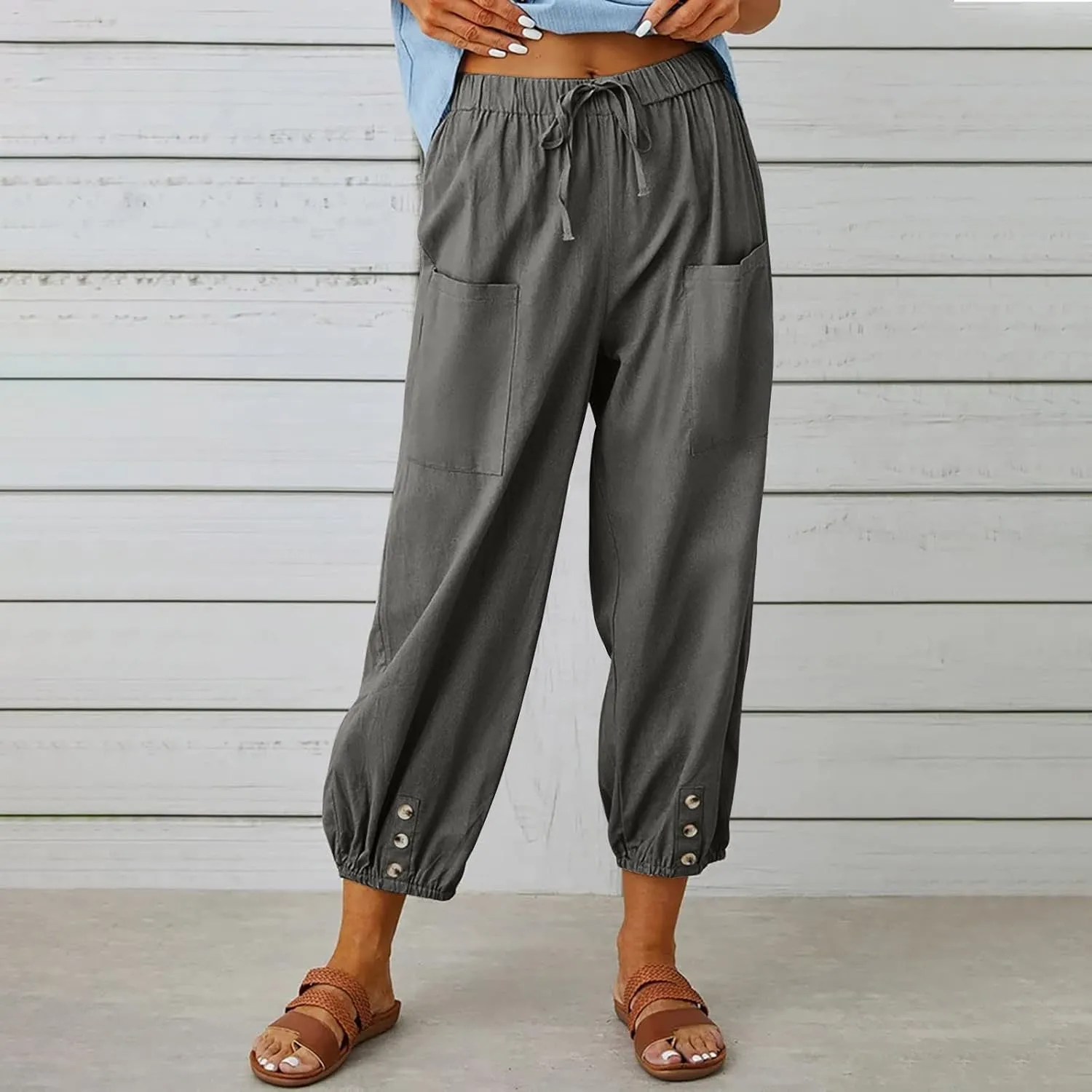 Ceboyel Women's Cotton Linen Lantern Tapered Pants Drawstring Baggy Harem Pants Summer Pants Casual Lounge Trousers 2023