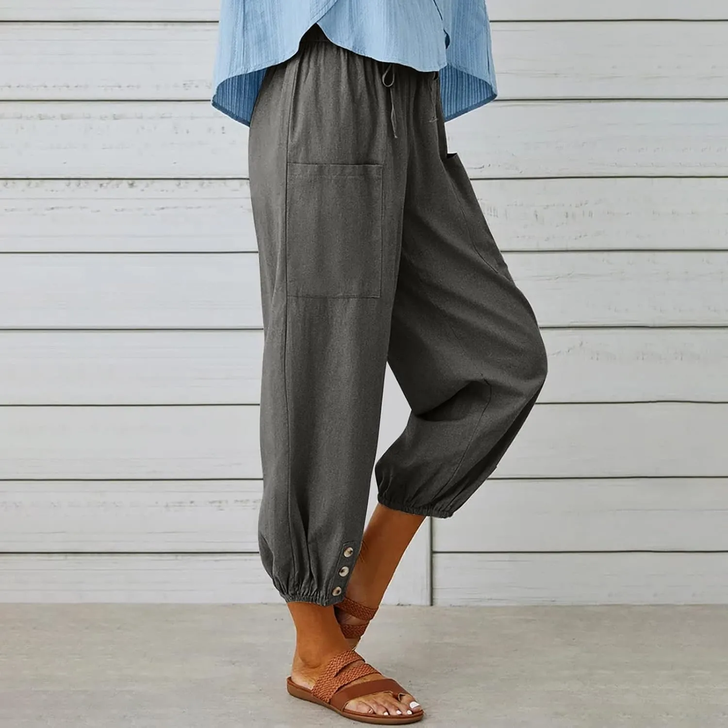 Ceboyel Women's Cotton Linen Lantern Tapered Pants Drawstring Baggy Harem Pants Summer Pants Casual Lounge Trousers 2023