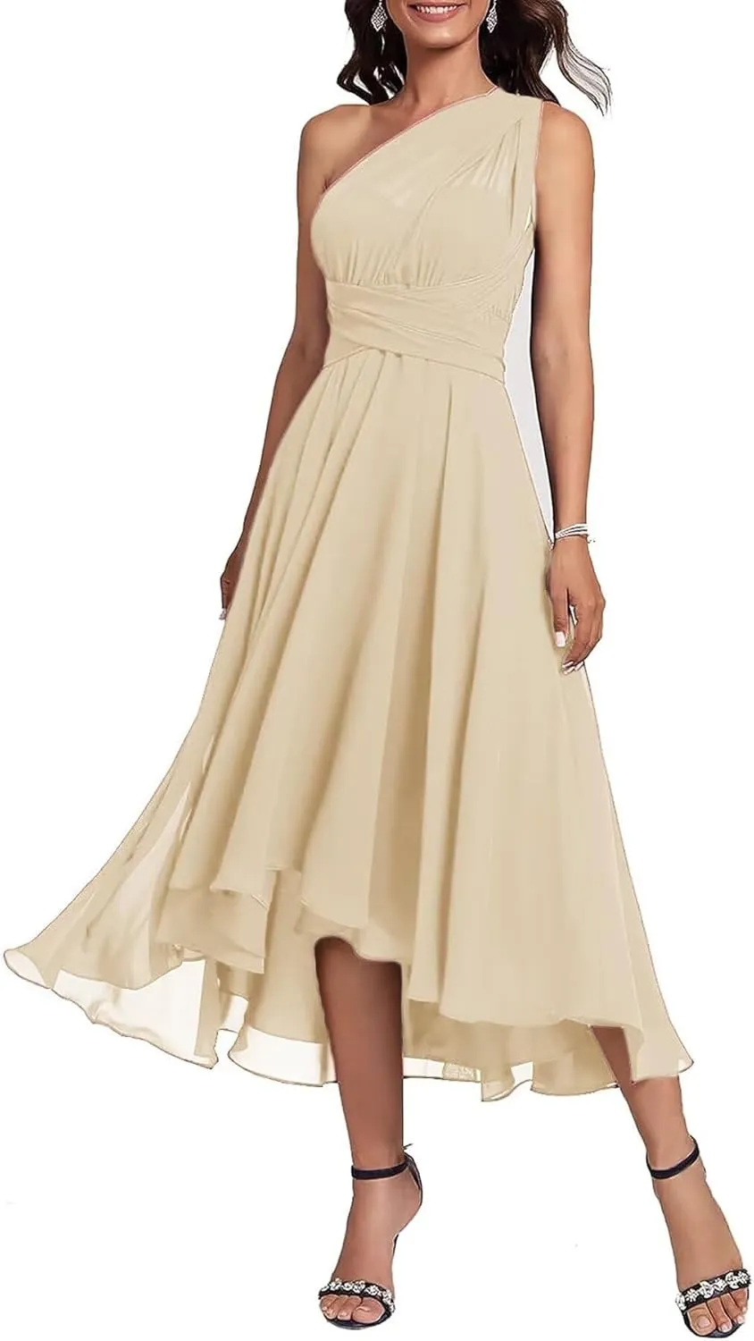 Chiffon Bridesmaid Dresses for Wedding Infinity Formal Evening Gown with Sleeve Tea Length Mother of The Bride Dress