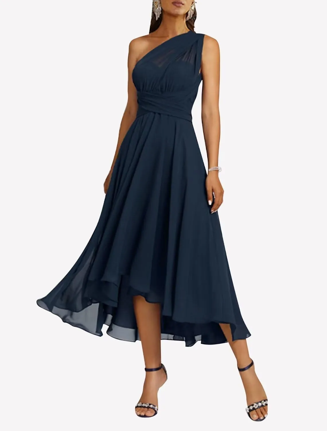 Chiffon Bridesmaid Dresses for Wedding Infinity Formal Evening Gown with Sleeve Tea Length Mother of The Bride Dress
